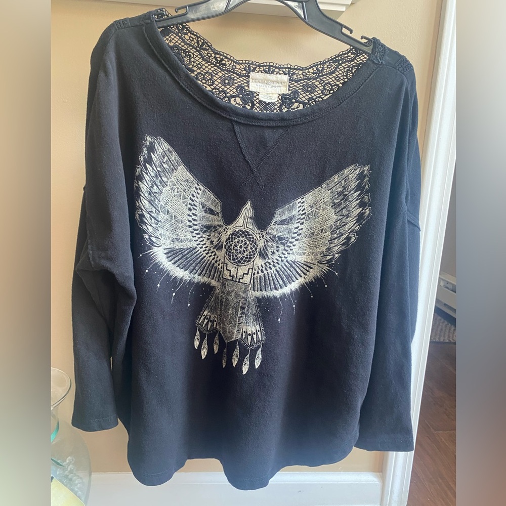 Denim & Supply Ralph Lauren Black Graphic 3/4 Sleeved Sweatshirt - Picture 4 of 8